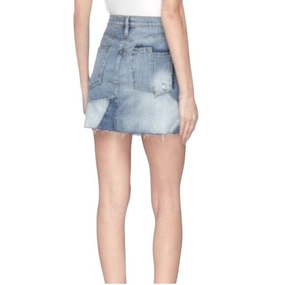 FRAME Patchwork Distressed Mix Denim Mini Fringe Skirt, size 28 - Picture 10 of 10